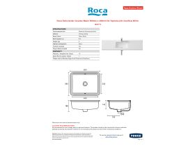 Specification Sheet - Roca Sofia Under Counter Basin 500mm x 390mm No Taphole with Overflow White