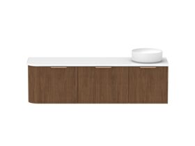 Supporting Image - Kado Neue Fluted Single Curve All Drawer 1650mm Wall Hung Vanity with Right Hand Basin 20mm Top Florentine Walnut