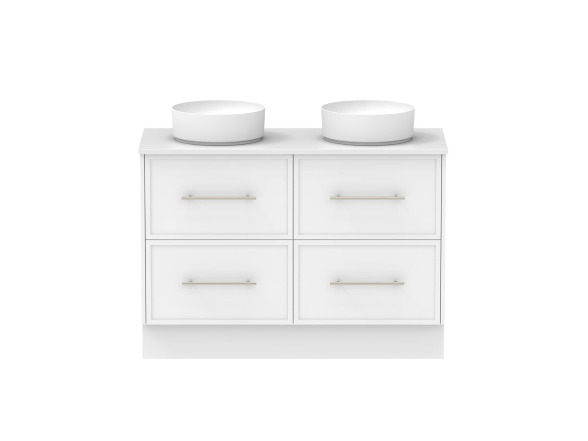 Supporting Image - Kado Lux All Drawer 1200mm Floor Mounted Vanity Double Basin 20mm - White Shaker Front