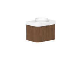 Supporting Image - Kado Neue Fluted Double Curve All Drawer 750mm Wall Hung Vanity with Centre Basin Durasein 90mm Top Florentine Walnut