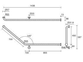 Mobi Grab Rail Corner R/H 900x700x140 Deg
