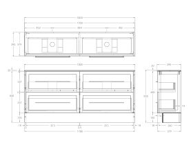 Technical Drawing - Kado Lux Ensuite All Drawer Twin 1800mm Floor Mount Double Basin 20mm Top