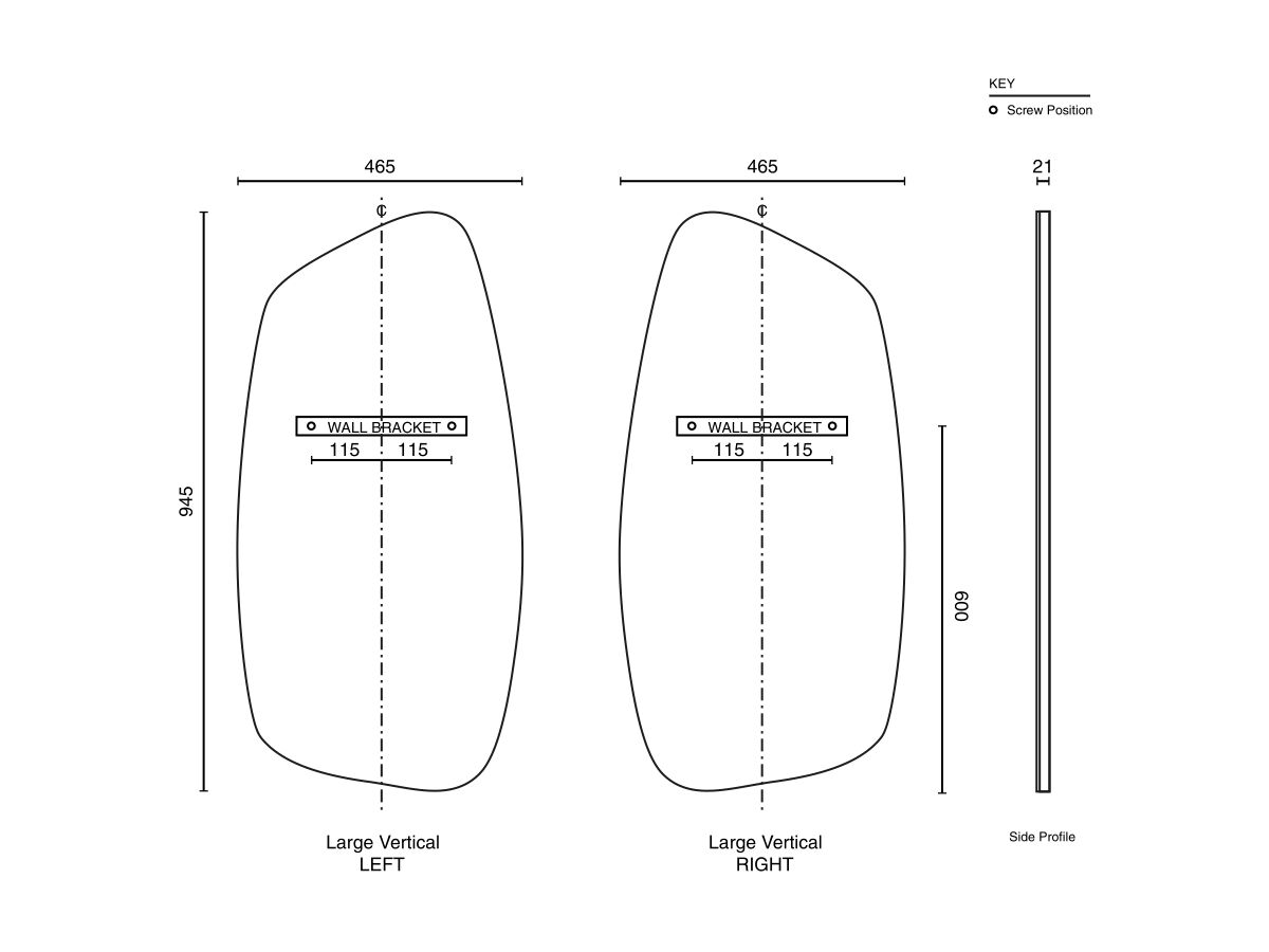 ISSY Glide Large Vertical Mirror Left 945mm (H) x 465mm (W)