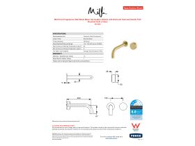 Specification Sheet - Milli Pure Progressive Wall Basin Mixer Tap System 200mm with Diamond Textured Handle PVD Brushed Gold (3 Star)