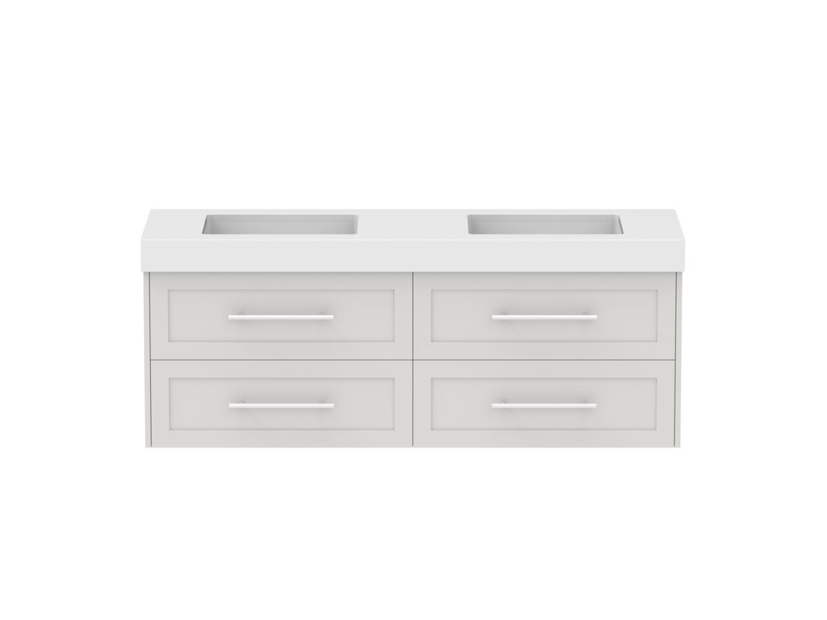 Hero - Kado Lux All Drawer 1500mm Wall Hung Vanity Double Basin 90mm - Feather Grey - Front