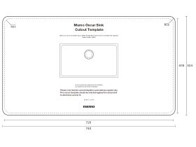 Cut Out Template - Memo Oscar Inset/Undermount Mega Single Bowl Sink 720mm Overflow No Taphole
