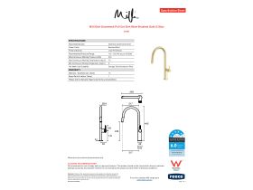Specification Sheet - Milli Etch Gooseneck Pull Out Sink Mixer Brushed Gold (5 Star)