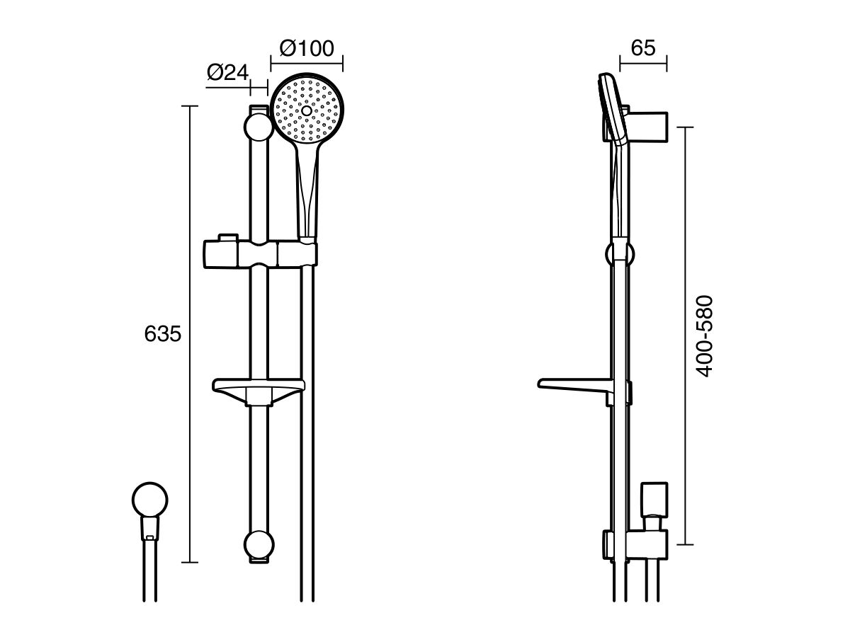Technical Drawing - Posh Bristol MK2 Rail Shower All Pressure Chrome (3 Star)