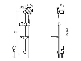 Technical Drawing - Posh Bristol MK2 Rail Shower All Pressure Chrome (3 Star)