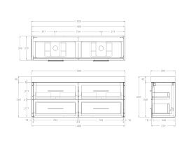 Technical Drawing - Kado Lux Ensuite All Drawer Twin 1500mm Wall Hung Double Basin 90mm Top