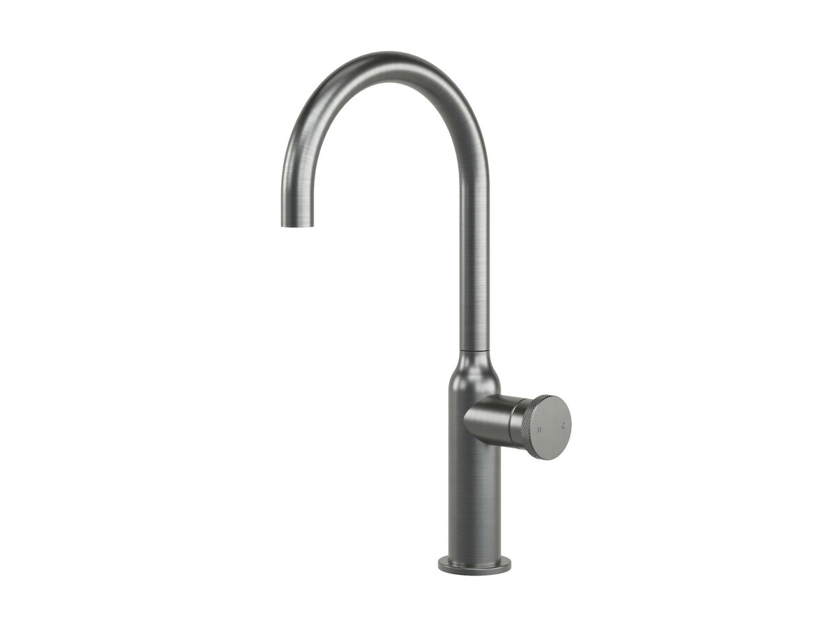 Hero - Faucet Strommen Vara Disc Gooseneck Basin Mixer Tap Brushed Graphite (6 Star) Lead Free