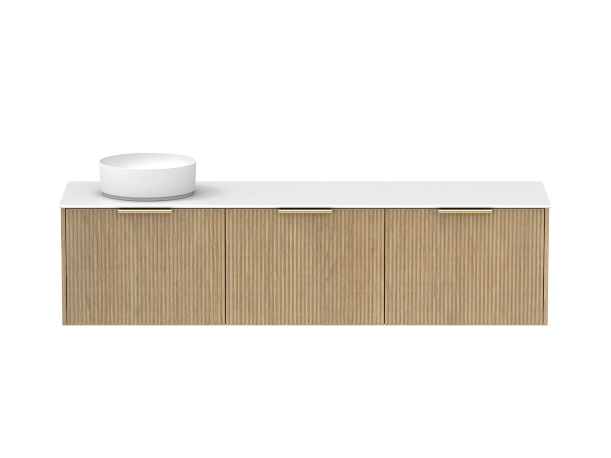 Supporting Image - Kado Neue Fluted Square All Drawer 1800mm Wall Hung Vanity with Left Hand Basin Durasein 12mm Top Boston Oak