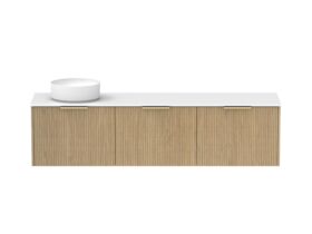 Supporting Image - Kado Neue Fluted Square All Drawer 1800mm Wall Hung Vanity with Left Hand Basin Durasein 12mm Top Boston Oak