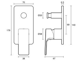 Technical Drawing - Mizu Bloc Shower Mixer with Diverter
