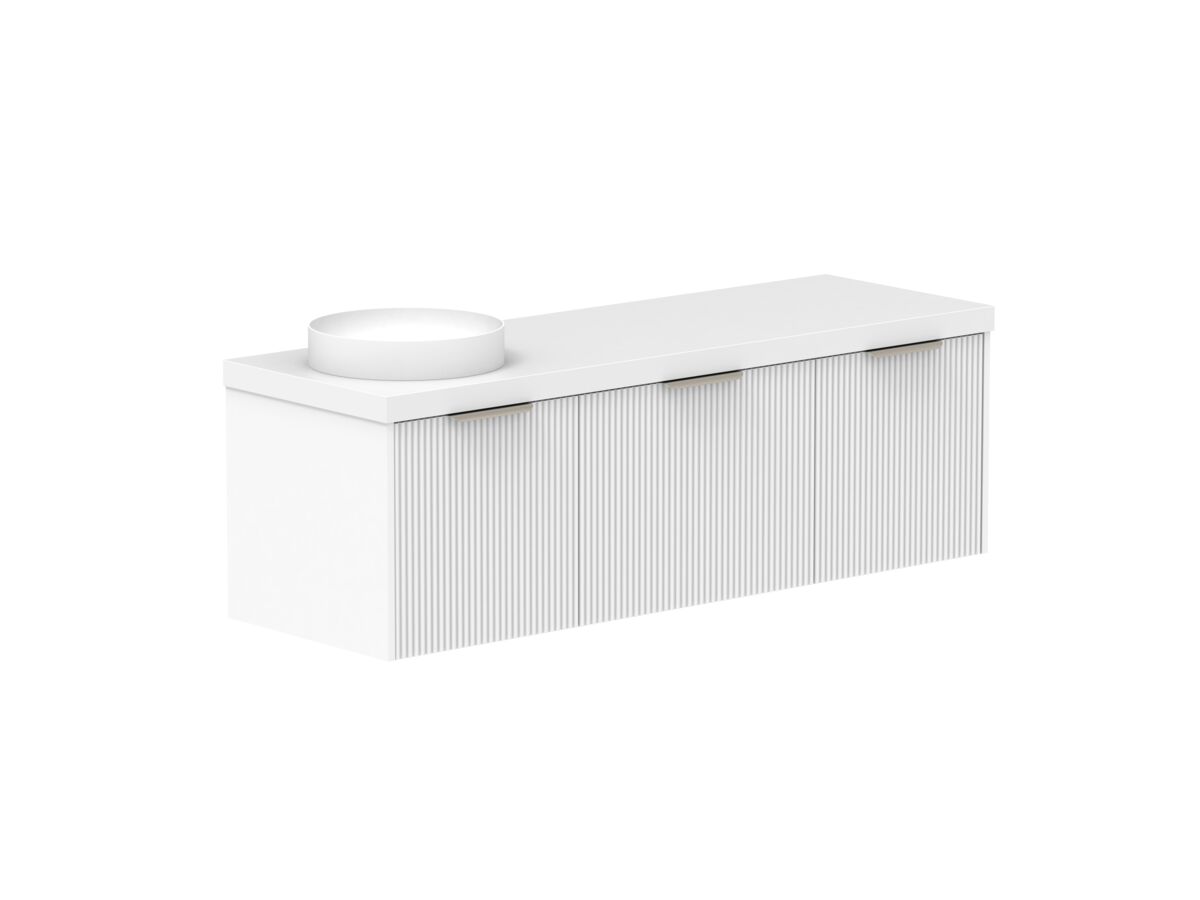 Supporting Image 2- Kado Neue Fluted Square All Drawer 1500mm Wall Hung Vanity with Left Hand Basin 50mm Top Ultra White