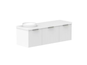 Supporting Image 2- Kado Neue Fluted Square All Drawer 1500mm Wall Hung Vanity with Left Hand Basin 50mm Top Ultra White