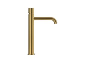 Supporting Image 1 - Mizu Drift Dial Extended Height Basin Mixer Curved Spout Brushed Brass (6 Star) Lead Free