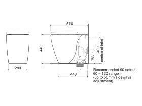 Technical Drawing - Caroma Forma II Cleanflush Back to Wall Overheight Toilet Suite with Soft Close Quick Release Seat Matte White (4 Star)