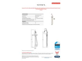 Specification Sheet - Sussex Pure Floor Mounted Bath Mixer Tap with Handshower and Diamond Textured Handle Trimset PVD Brushed Nickel (3 Star)