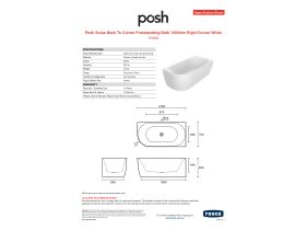 Specification Sheet - Posh Solus Back To Corner Freestanding Bath 1500mm Right Corner White