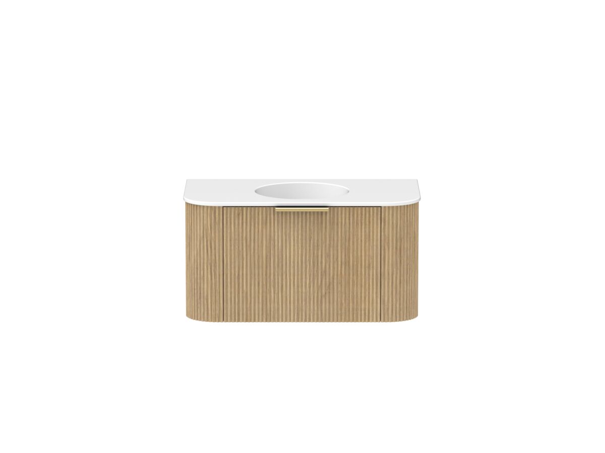 Supporting Image - Kado Neue Fluted Double Curve 900mm Wall Hung Vanity Centre Basin Matte White Ceramic Top Boston Oak