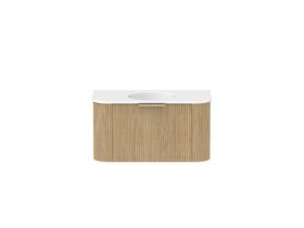 Supporting Image - Kado Neue Fluted Double Curve 900mm Wall Hung Vanity Centre Basin Matte White Ceramic Top Boston Oak