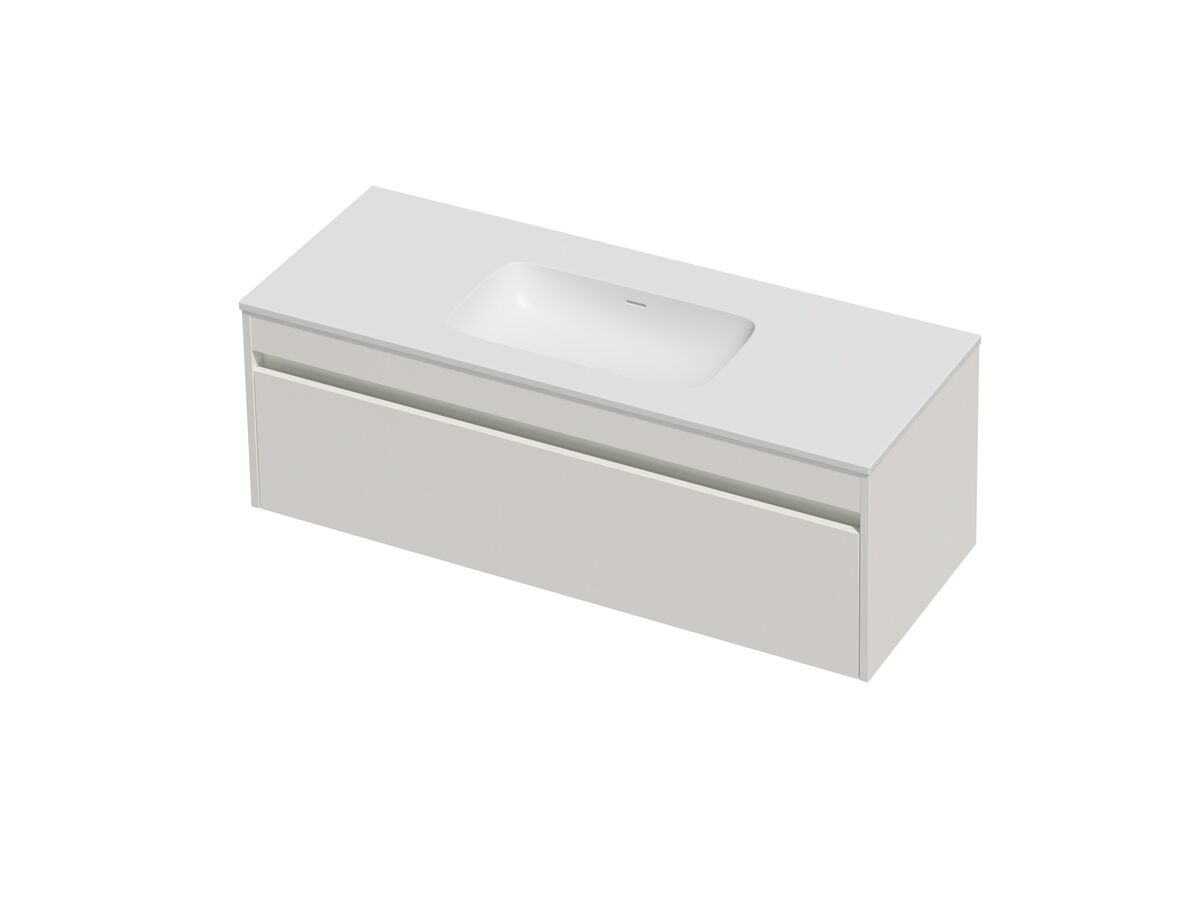 Hero - Posh Domaine Single 1200 1 Drawer Wall Hung Vanity White Console Top Matte White Mineral Cast No Taphole
