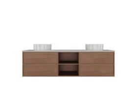 Supporting Image - Kado Aspect Shelf Vanity Unit 1800mm Double Bowl 4 Drawer Caesarstone Mineral 20mm Top - Florentine Walnut