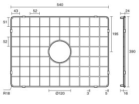 Technical Drawing - Memo Harper Sink Protect Grid 540mm x 390mm Stainless Steel
