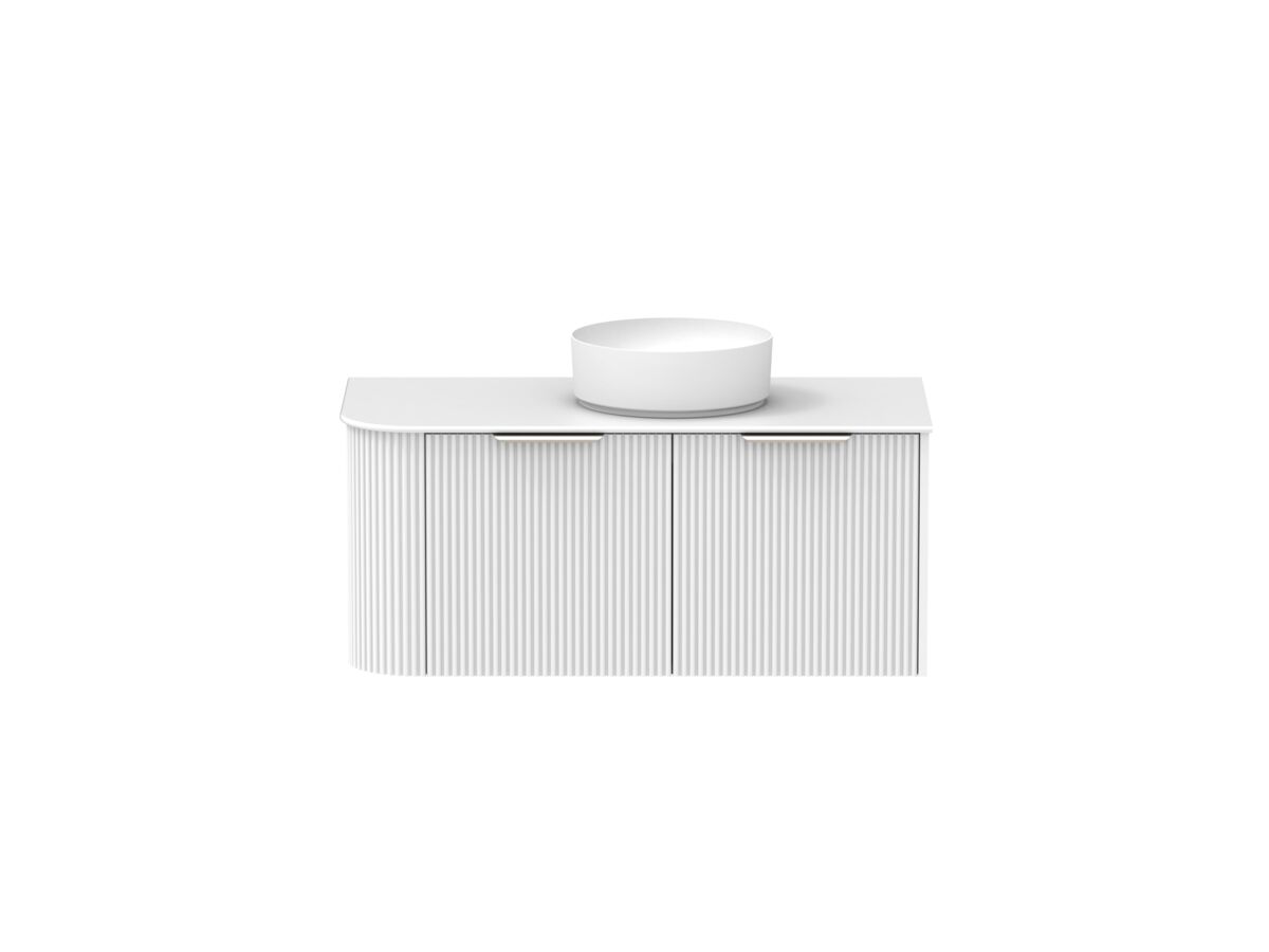 Supporting Image - Kado Neue Fluted Single Curve All Drawer 1050mm Wall Hung Vanity with Centre Basin Durasein 12mm Top Ultra White