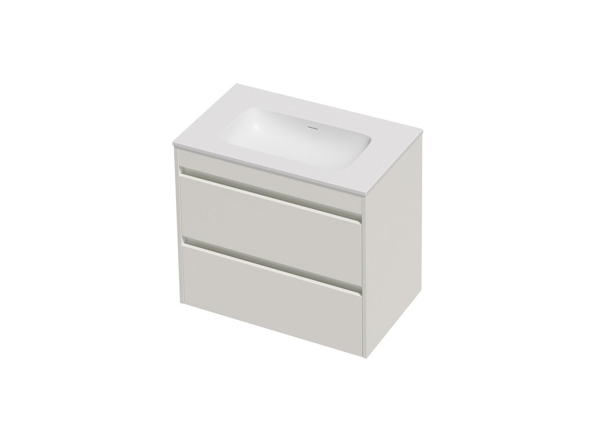 Hero - Posh Domaine Twin 750 2 Drawer Wall Hung Vanity White Console Top Matte White Mineral Cast No Taphole