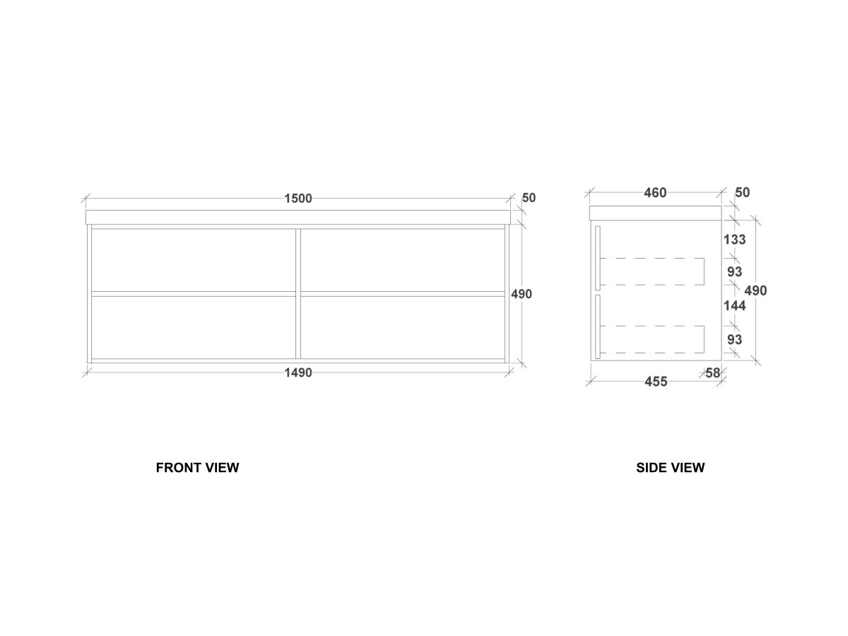 Kado Aspect 1500mm Wall Hung Vanity Unit Double Bowl Caesarstone Top