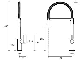Technical Drawing - Nobili Flag Pull Down Sink Mixer