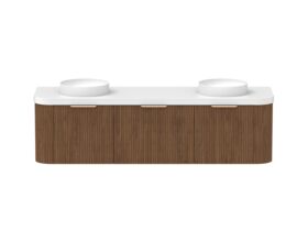 Hero - Kado Neue Fluted Double Curve All Drawer 1800mm Wall Hung Vanity with Double Basin Durasein 50mm Top Florentine Walnut