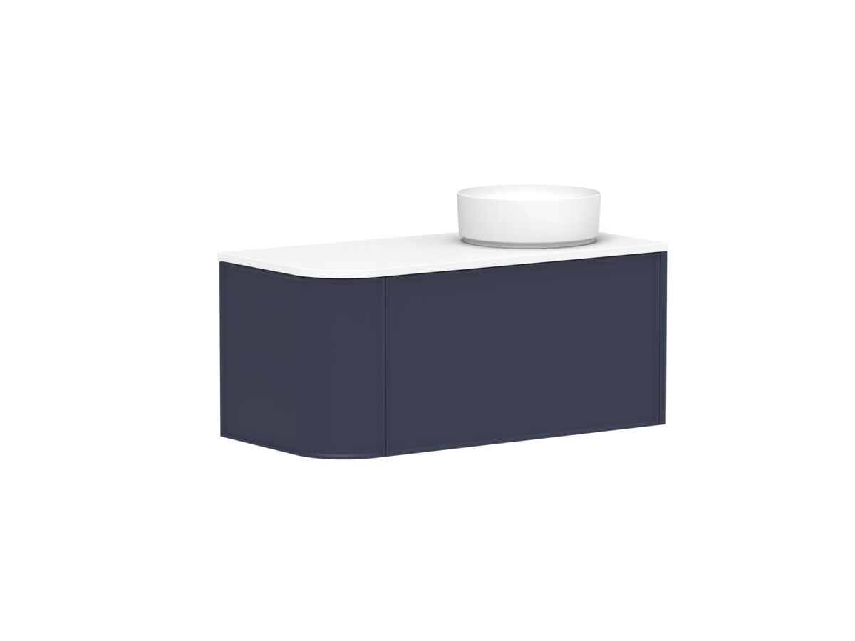 Supporting Image - Kado Era Single Curve All Drawer 1050mm Wall Hung Vanity with Right Hand Basin 20mm Top Royal Battle Blue