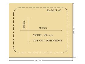 Cut Out Template - Posh Solus Flat Rim Trough 45 Litres 1 Taphole with Bypass Stainless Steel