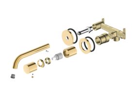 Supporting Image - Mizu Drift Dial Wall Basin / Bath Mixer Tap Set 2-Piece Cover Plate Kit Brushed Brass (6 Star) Lead Free