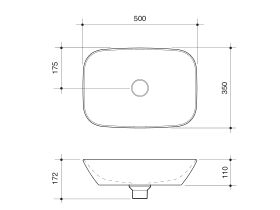 Technical Drawing - Caroma Forma II 500mm Above Counter Basin No Taphole