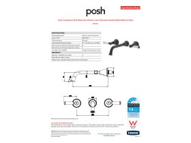 Specification Sheet - Posh Canterbury Wall Basin Set 220mm Lever Porcelain Handles Matte Black (4 Star)