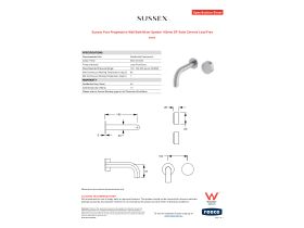 Specification Sheet - Sussex Pure Progressive Wall Bath Mixer System 160mm EP Satin Chrome Lead Free