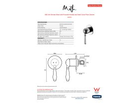 Specification Sheet - Milli Voir Shower Mixer with Porcelain Handle and Small Cover Plate Chrome