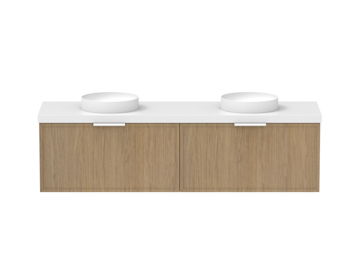 Supporting Image - Kado Lux Slim All Drawer 1800mm Wall Hung Vanity with Double Basin 50mm Top Boston Oak