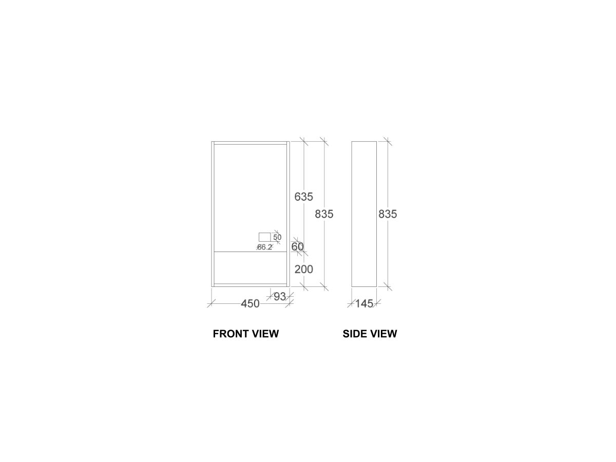 Kado Aspect 450mm Mirror Cabinet One Door With Shelf