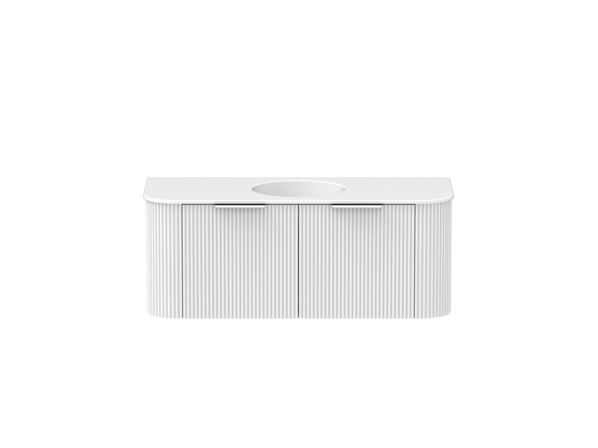 Supporting Image - Kado Neue Fluted Double Curve 1200mm Wall Hung Vanity Centre Basin Matte White Ceramic Top Ultra White