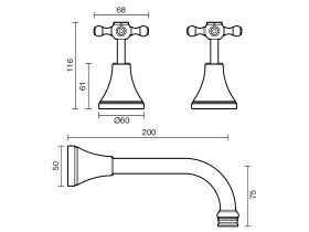 Kado Era Wall Bath Set 200mm Cross Handles