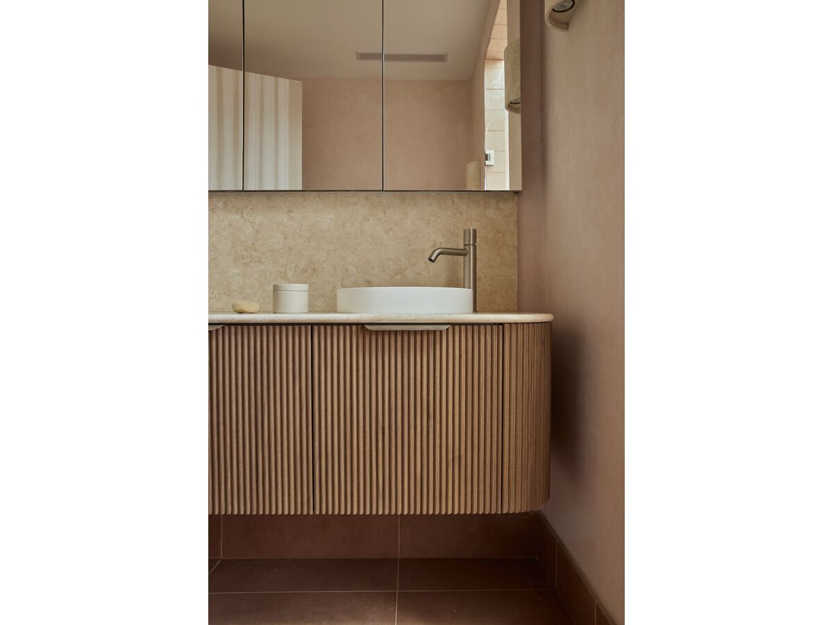 In Situ - Kado Neue Fluted Double Curve All Door 1800mm Wall Hung Vanity with Double Basin Cherry Pie Top 20mm