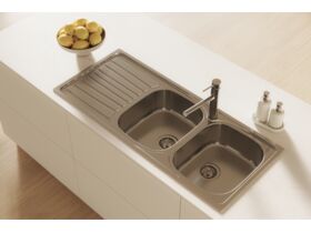 In Situ - Posh Bristol Double Bowl Sink 1 Taphole Right Hand Bowl with Drainer Stainless Steel