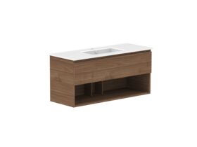 Supporting Image - Posh Domaine 1200mm Wall Hung Vanity Unit All-Drawer Open Shelf Single Bowl Matte White Ceramic Top