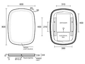 Technical Drawing - Kado Aspect Round Rectangle Veil LED Mirror 600mm x 800mm