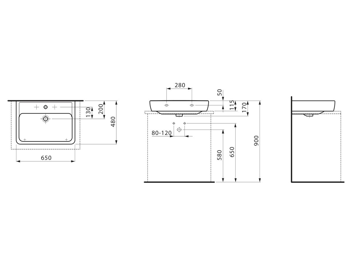 LAUFEN Pro A Wall / Counter Basin 1 Taphole with Overflow 650x480 White